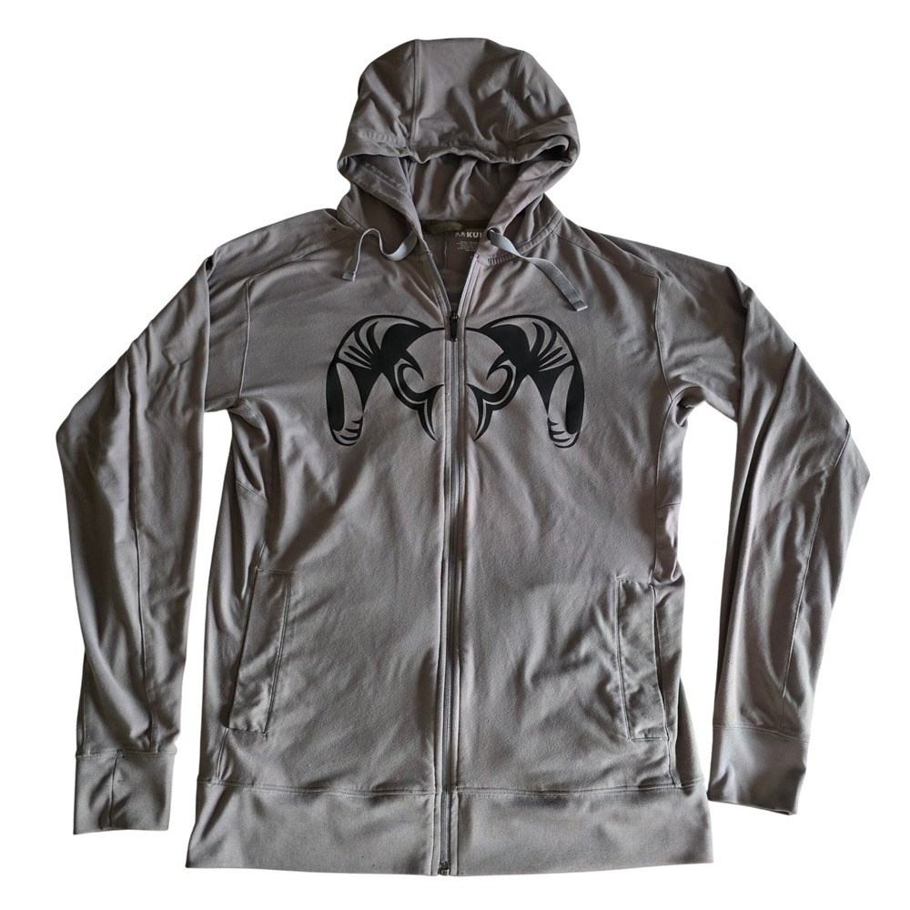 KUIU Mens XL Full Zip Hoodie Gray Nylon Spandex Ram Horn Graphic Performance